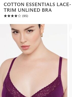 Savage X Fenty Cotton Essentials Lace-Trim Unlined Bra - Plum